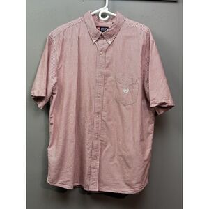 Chaps Shirt Mens 2XL Red White Striped Short Sleeve Button Down Cotton Pocket